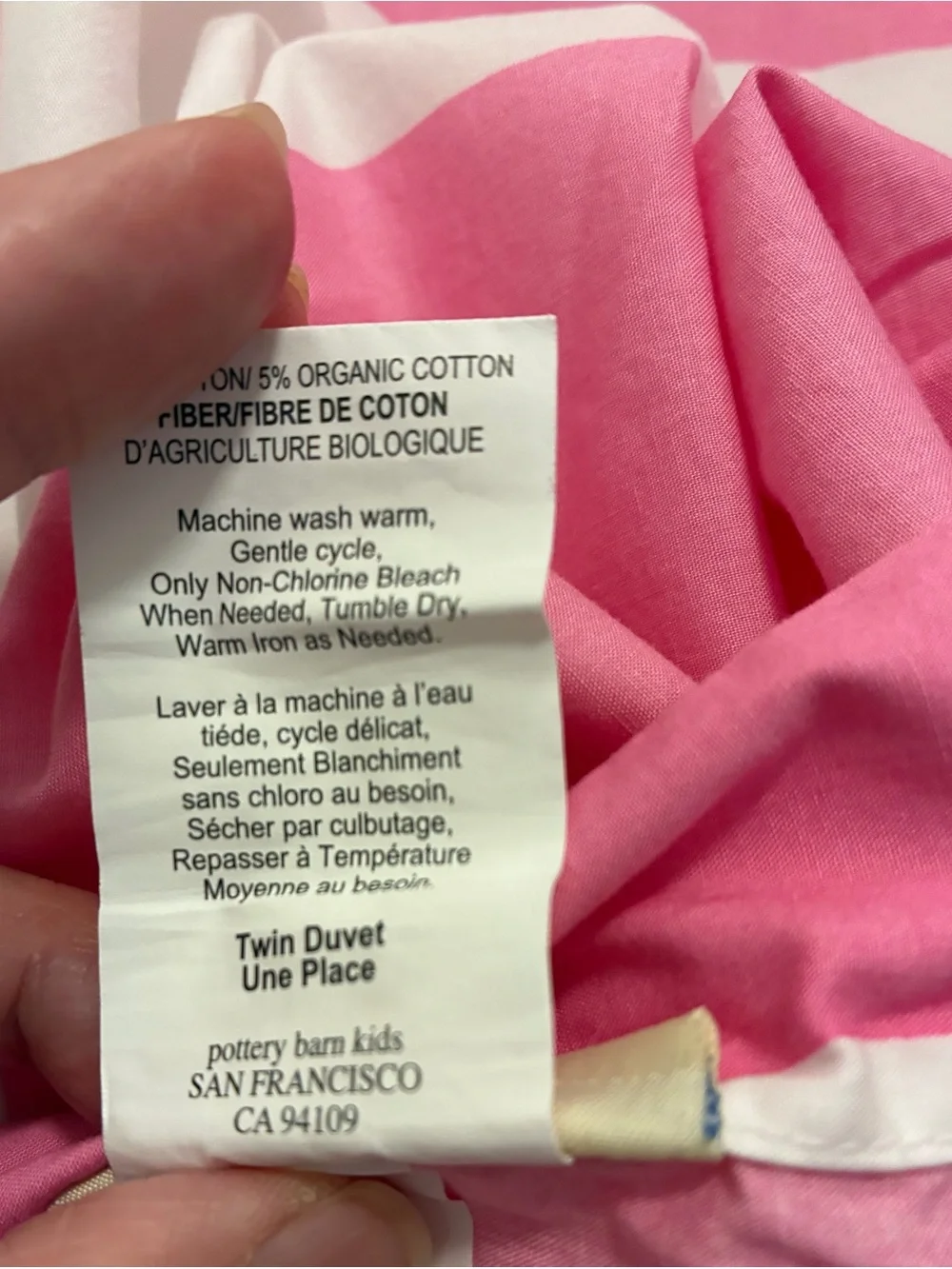 Pottery Barn Kids Pink White Stripe TWIN Duvet Cover